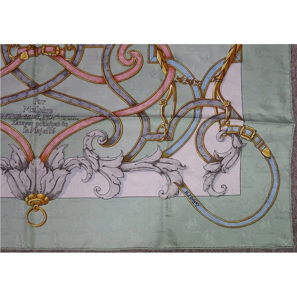 Hermes Silk Scarf with Gold and Blue Accents - Picture 6 of 12